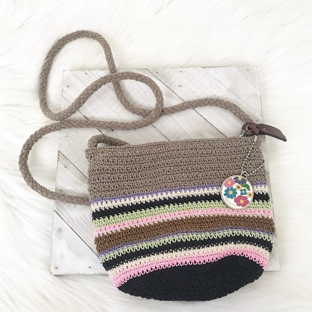 Rosetti Vintage Woven Knit Crossbody Striped Bag w Charm